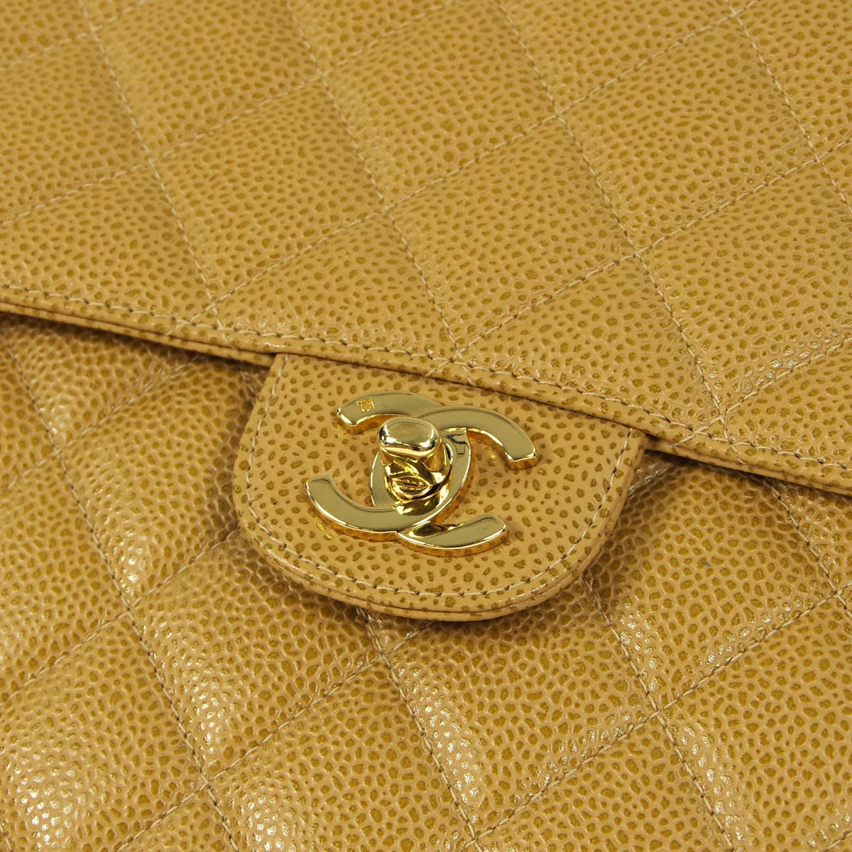 Chanel 2001-2003 * Beige Caviar Jumbo Classic Flap Shoulder Bag