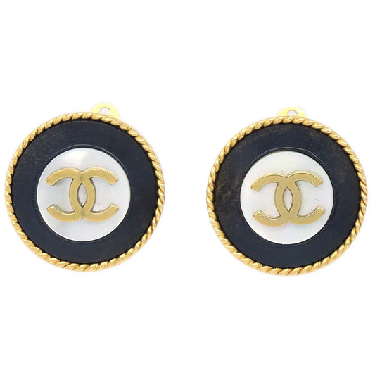 Chanel Mother of Pearl Rope Edge Earrings Clip-On 95P
