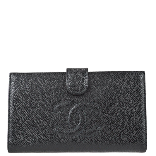 Chanel 2001-2003  Black Caviar Long Wallet