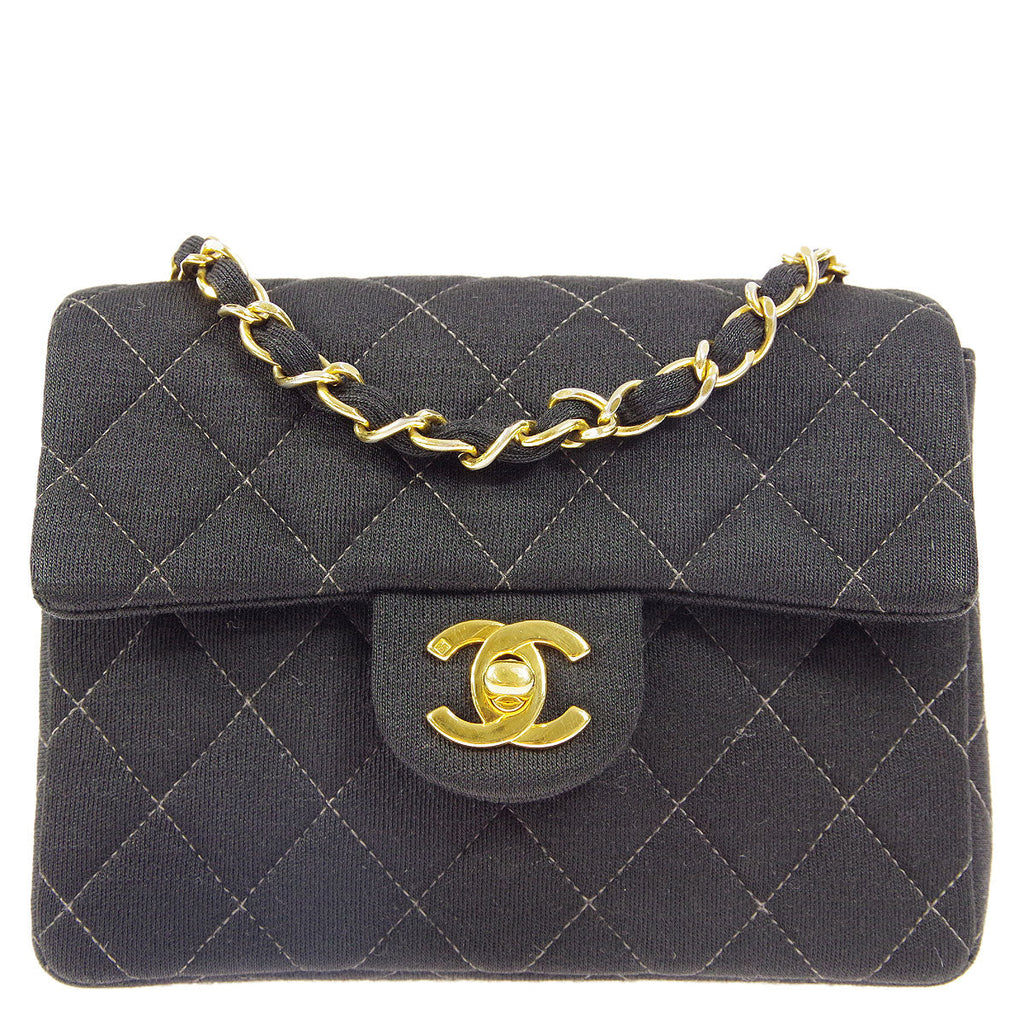 Chanel * Black Cotton Mini Classic Square Flap Shoulder Bag 17