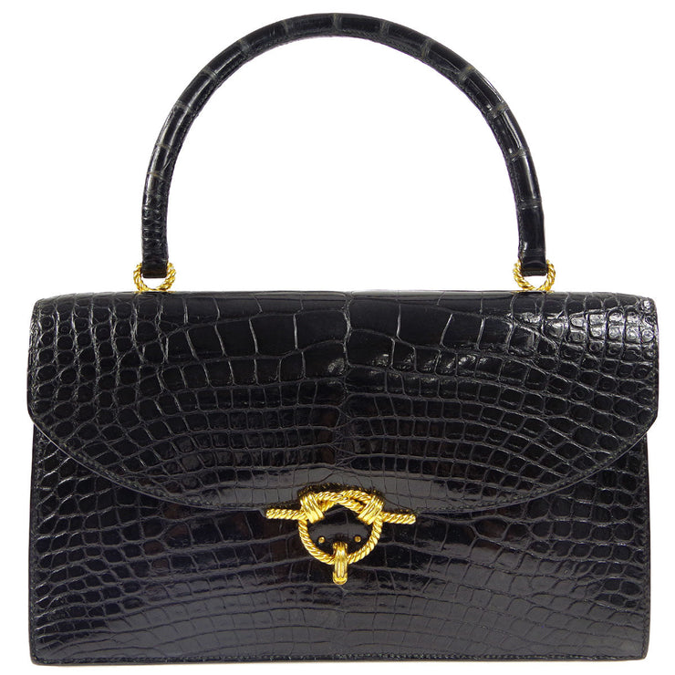 Hermes Black alligator Crocodile Sac Cordeliere AMORE Vintage