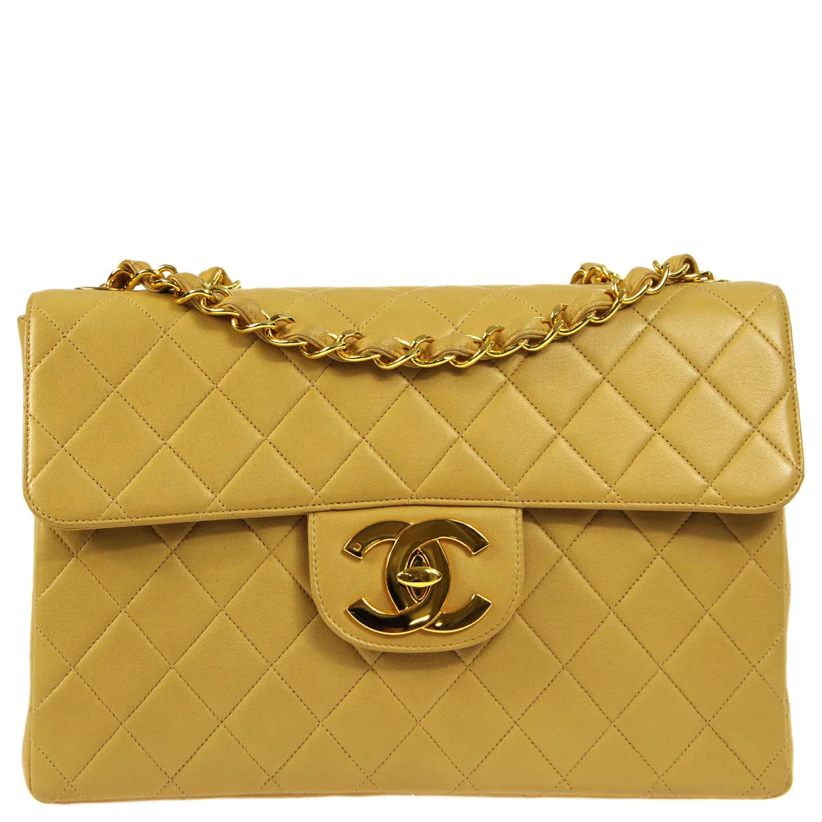 Chanel 1994-1996 * Beige Lambskin Jumbo Classic Flap Shoulder Bag