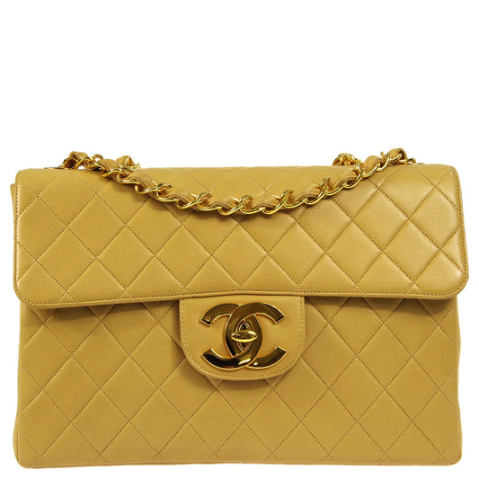Chanel 1994-1996 * Beige Lambskin Jumbo Classic Flap Shoulder Bag