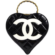 Chanel 1994-1996 Black Patent Leather Heart Vanity Handbag