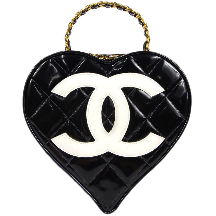 Chanel 1994-1996 Black Patent Leather Heart Vanity Handbag