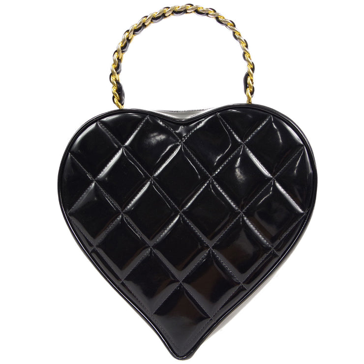 Chanel 1994-1996 Black Patent Leather Heart Vanity Handbag