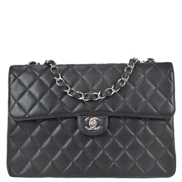 Chanel 2001-2003 Black Caviar Jumbo Classic Flap Bag SHW