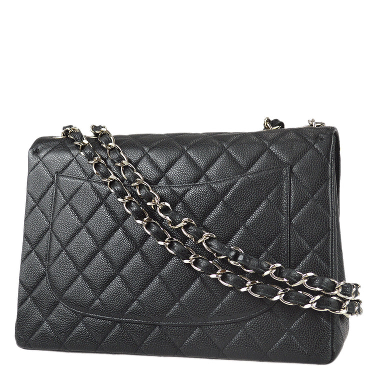 Chanel 2001-2003 Black Caviar Jumbo Classic Flap Bag SHW