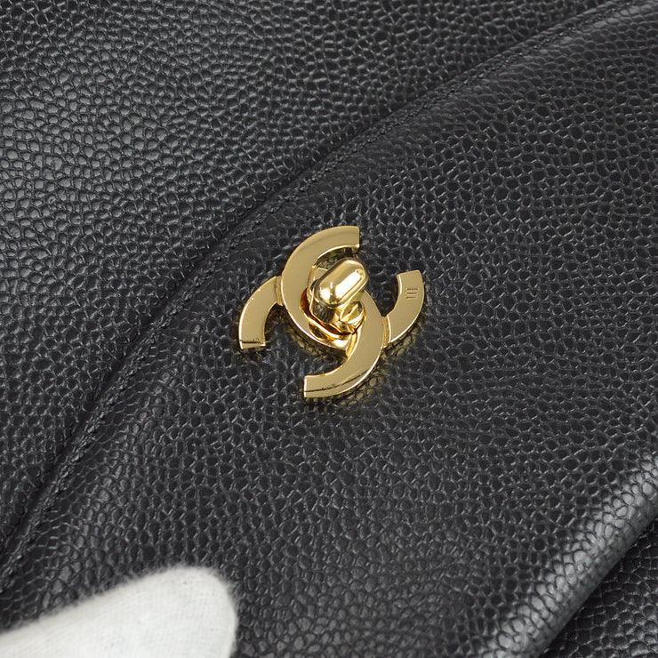 Chanel 1997-1999 Black Caviar Chain Pocket Tote 30