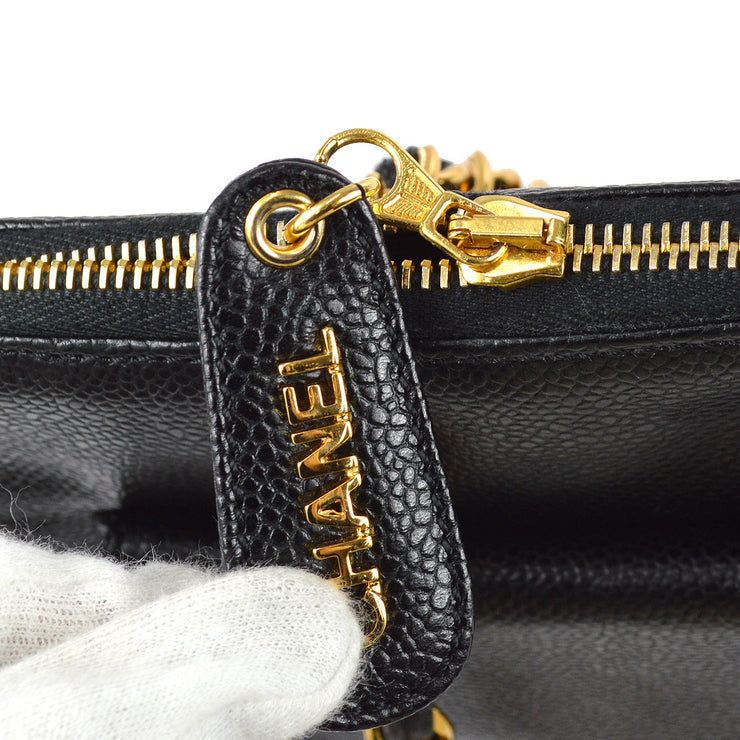 Chanel 1997-1999 Black Caviar Chain Pocket Tote 30