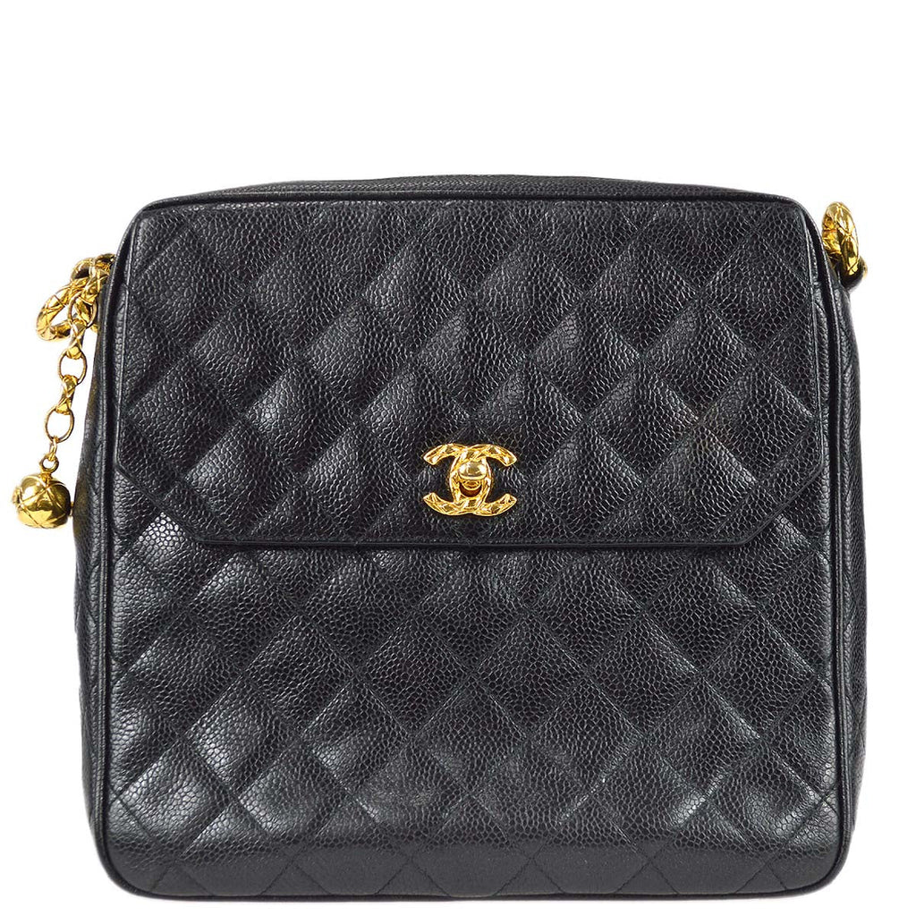 Chanel 1991-1994 Black Caviar Small Pocket Flap Shoulder Bag