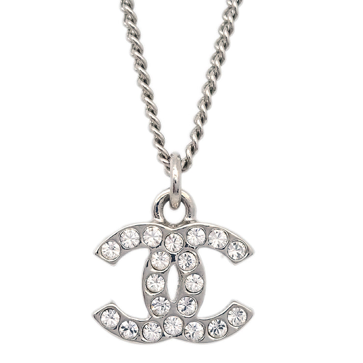 CHANEL Crystal CC Necklace Silver 