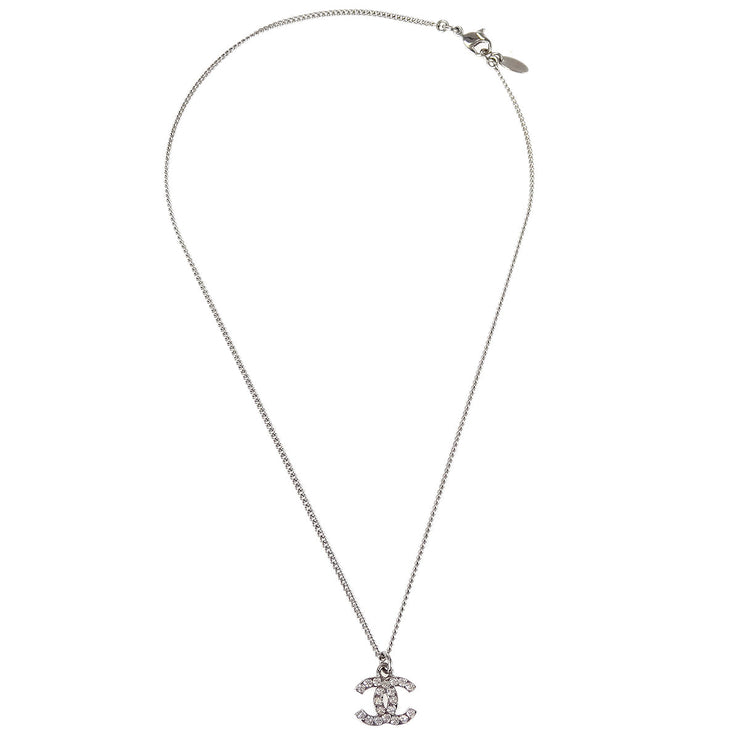 CHANEL Crystal Timeless CC Necklace Silver 869179