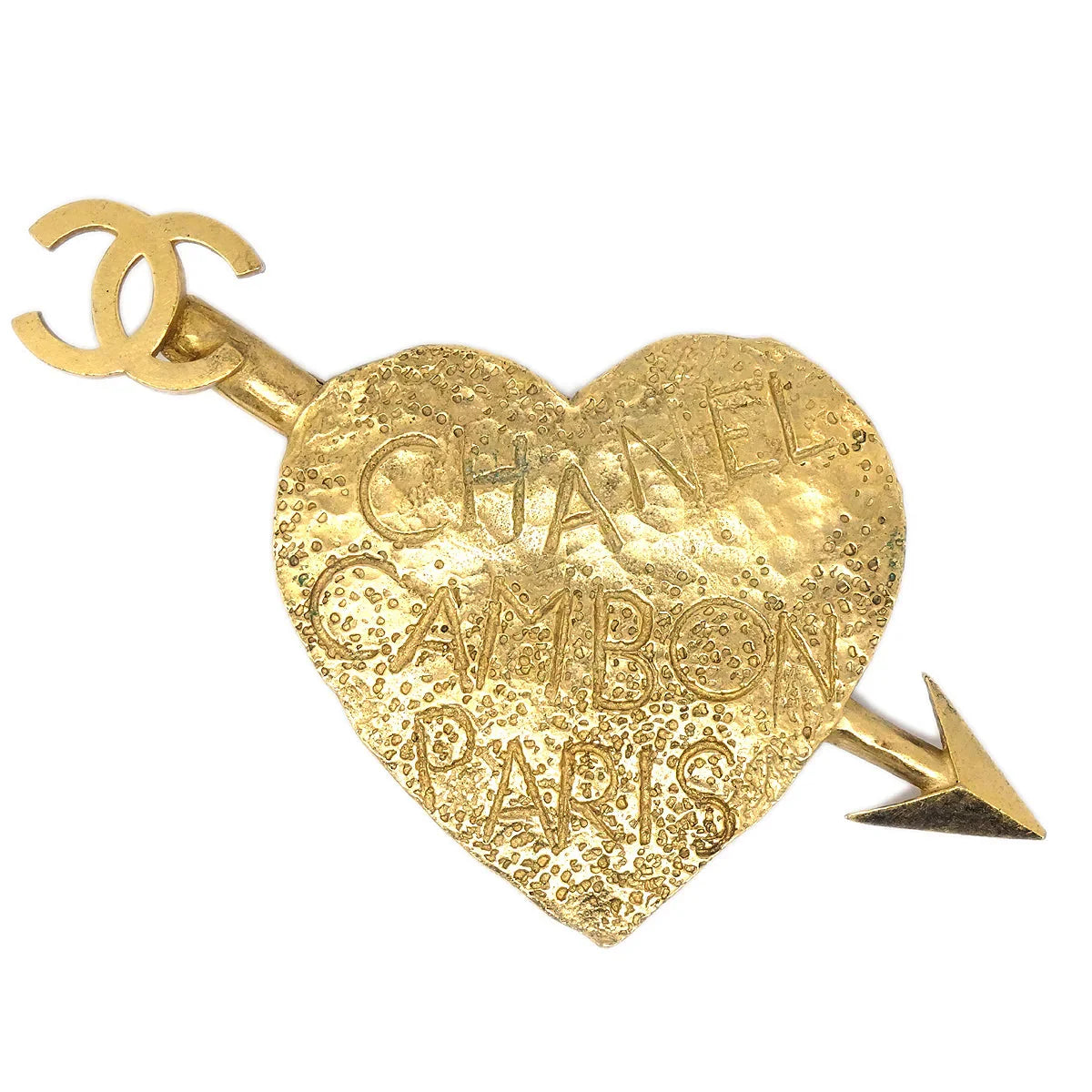 Chanel Bow And Arrow Heart Brooch Gold 93A
