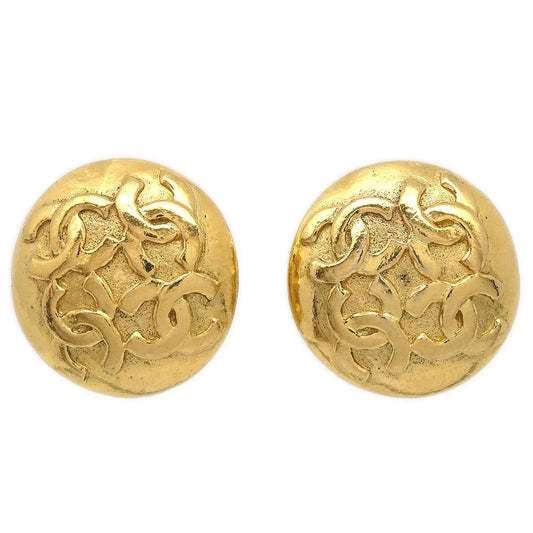Chanel Button Earrings Clip-On Gold