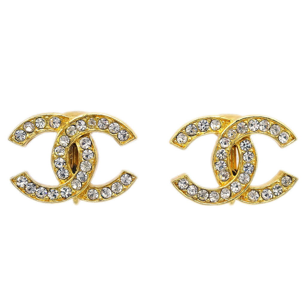 Chanel Heart Dangle Earrings Clip-On Gold Rhinestone 02P – AMORE Vintage  Tokyo