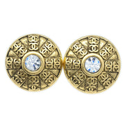 Chanel Button Rhinestone Earrings Clip-On Gold 23