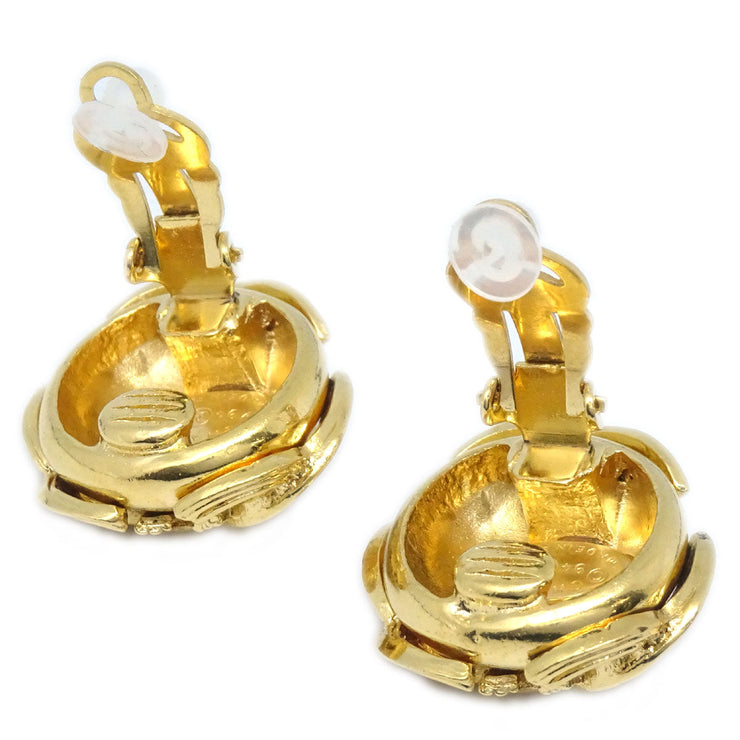 Chanel Triple CC Button Earrings Gold Clip-On 94A