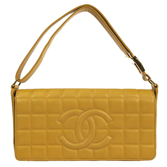 Chanel 2003-2004 Beige Lambskin Choco Bar Shoulder Bag
