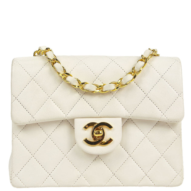 Chanel 1997-1999 White Lambskin Medium Classic Double Flap Bag