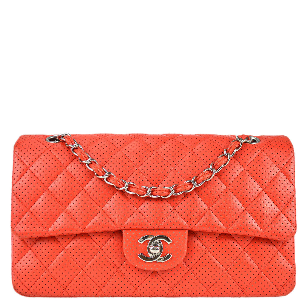 Chanel 1989-1991 Red Lambskin Classic Flap Double Chain Shoulder