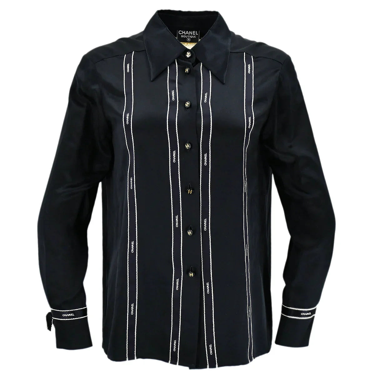 Chanel Ribbon Blouse Shirt Black 94A #40