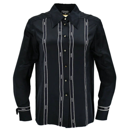 Chanel Ribbon Blouse Shirt Black 94A #40
