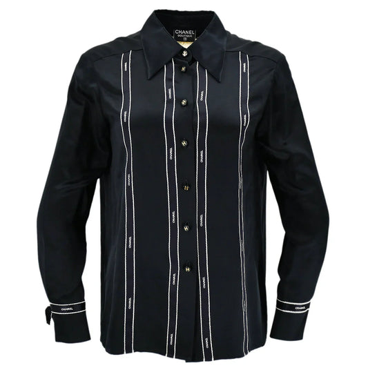 Chanel Ribbon Blouse Shirt Black 94A #40