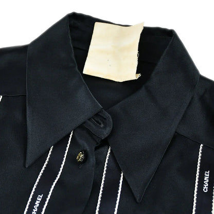 Chanel Ribbon Blouse Shirt Black 94A #40