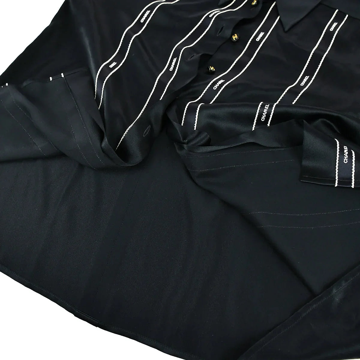 Chanel Ribbon Blouse Shirt Black 94A #40