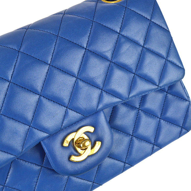 Chanel 1989-1991 Blue Lambskin Small Classic Double Flap Bag