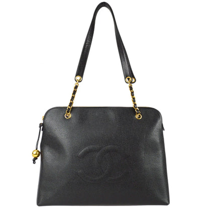 Chanel 1994-1996 Black Caviar Chain Shoulder Tote Bag