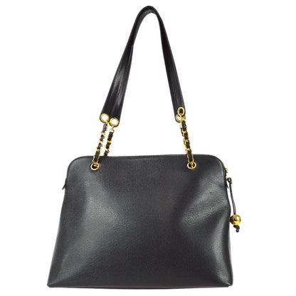 Chanel 1994-1996 Black Caviar Chain Shoulder Tote Bag