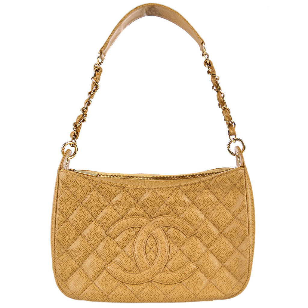 Chanel Beige Caviar Hobo Chain Handbag
