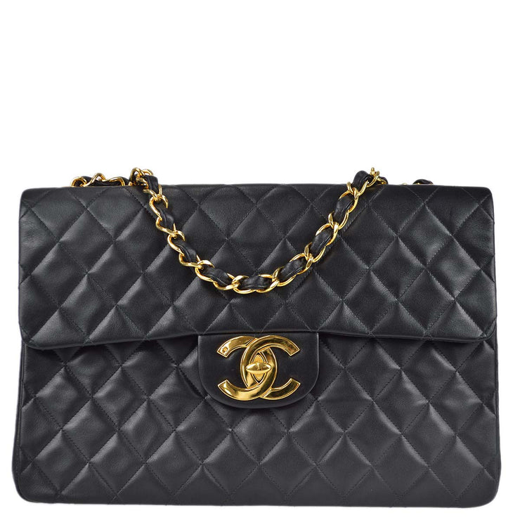 Chanel 1994-1996 Black Lambskin Maxi Classic Flap Bag