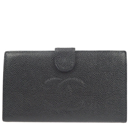 Chanel 2003-2004 Black Caviar Timeless Long Wallet