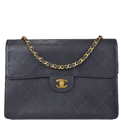 Chanel 1997-1999 Navy Caviar Classic Flap Chain Shoulder Bag