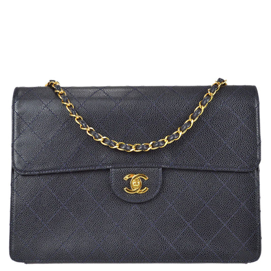 Chanel 1997-1999 Navy Caviar Classic Flap Chain Shoulder Bag