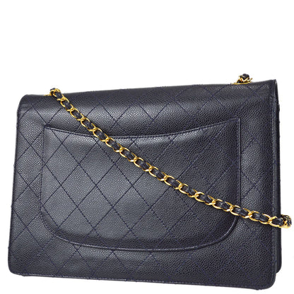 Chanel 1997-1999 Navy Caviar Classic Flap Chain Shoulder Bag