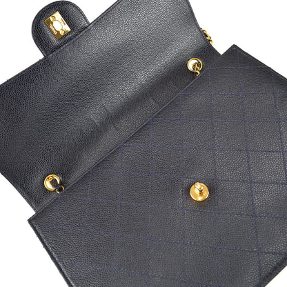Chanel 1997-1999 Navy Caviar Classic Flap Chain Shoulder Bag