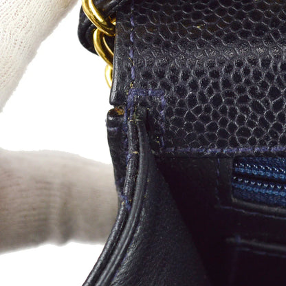 Chanel 1997-1999 Navy Caviar Classic Flap Chain Shoulder Bag