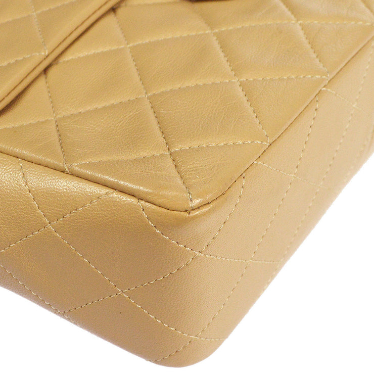 Chanel 1989-1991 Beige Lambskin Classic Square Flap Shoulder Bag