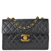 Chanel 1994-1996 Black Lambskin Jumbo Classic Flap Shoulder Bag