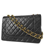 Chanel 1994-1996 Black Lambskin Jumbo Classic Flap Shoulder Bag