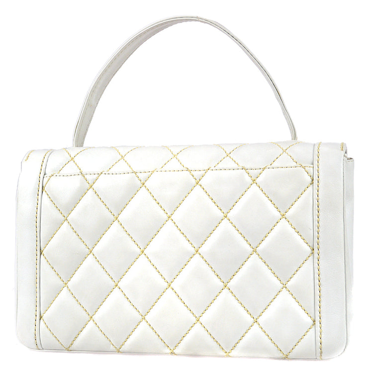Chanel 2004-2005 White Calfskin Wild Stitch Handbag