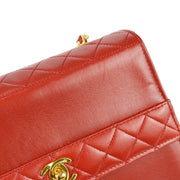 Chanel 1989-1991 Red Lambskin Straight Flap Shoulder Bag