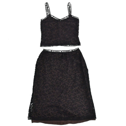 Chanel Lace Top Skirt Set Black Brown 98A #42