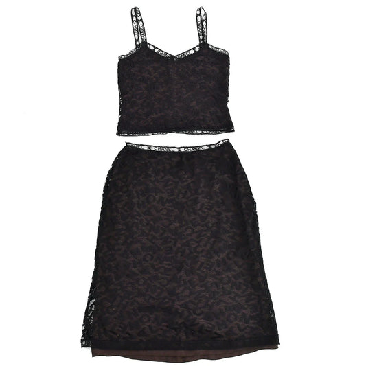 Chanel Lace Top Skirt Set Black Brown 98A #42