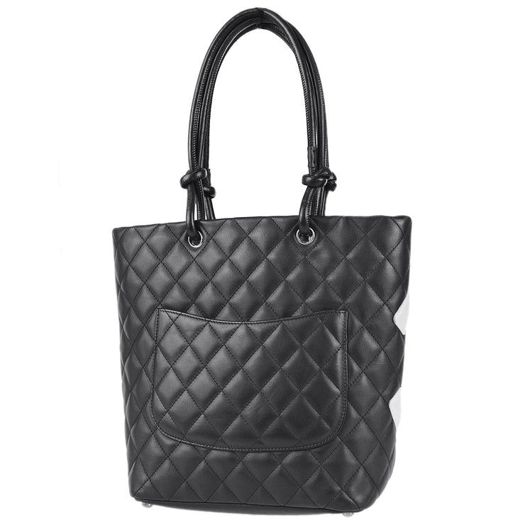 CHANEL Calfskin Quilted Medium Cambon Tote White Black 1174570