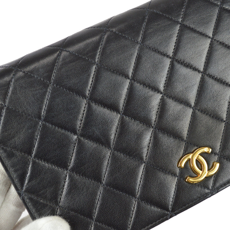 Chanel 1996-1997 Black Lambskin Pushlock Small Full Flap Shoulder Bag